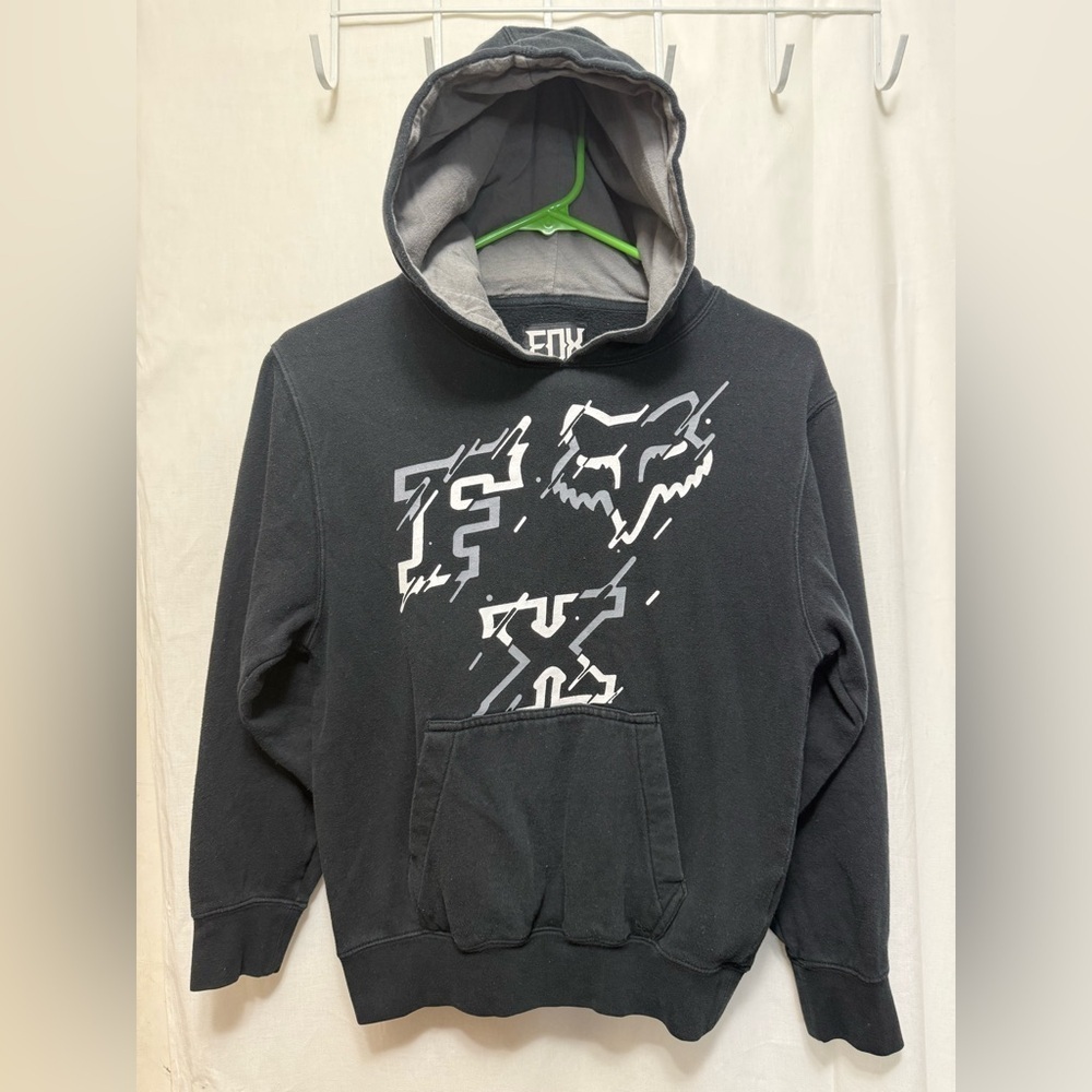 Fox Black and Grey Hoodie Boy’s Medium Sweatshirt 0112